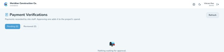 Payment verifications queue for site-recorded payments