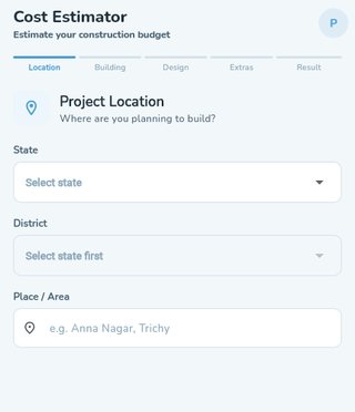 The 4-step cost estimator wizard for a prospective build
