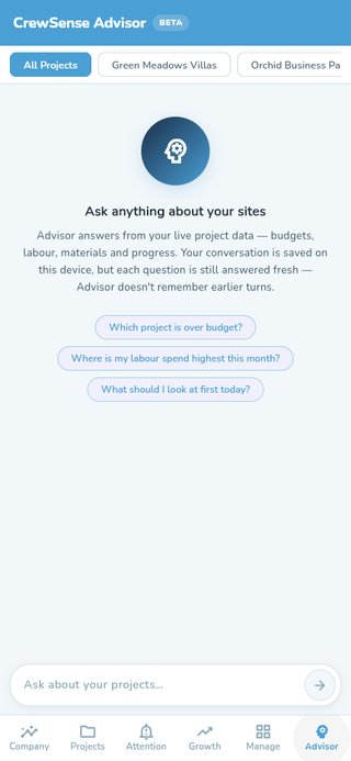 CrewSense Advisor chat with suggested starter questions