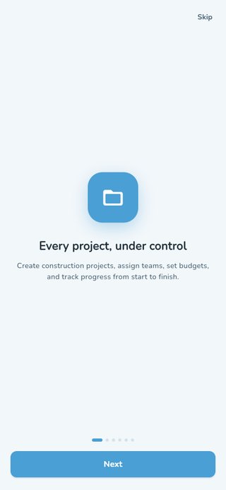 First-run onboarding carousel after the first login