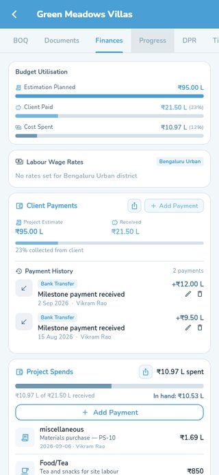Project finances — client payments and spend in one view