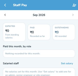 Staff Pay screen for admins, senior and site engineers